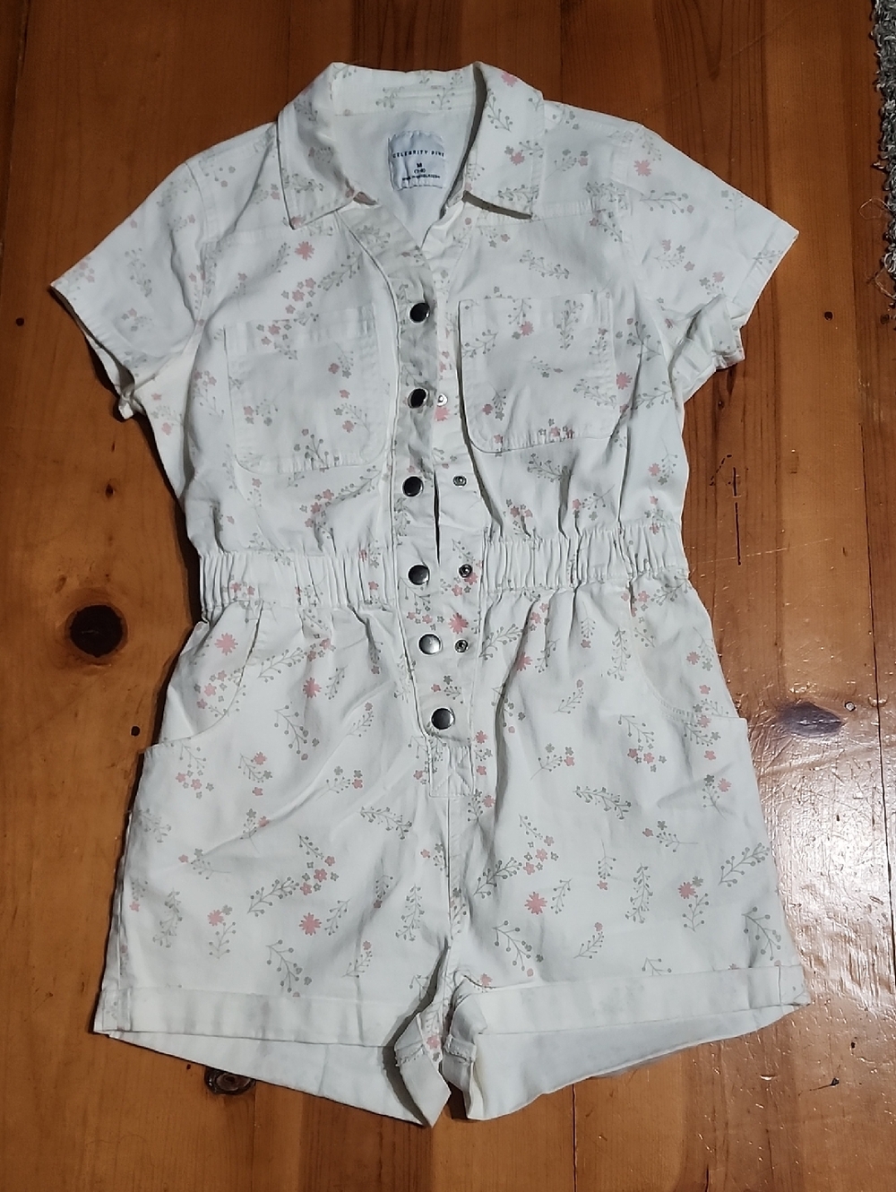 Celebrity Pink White Floral Button-Front Romper